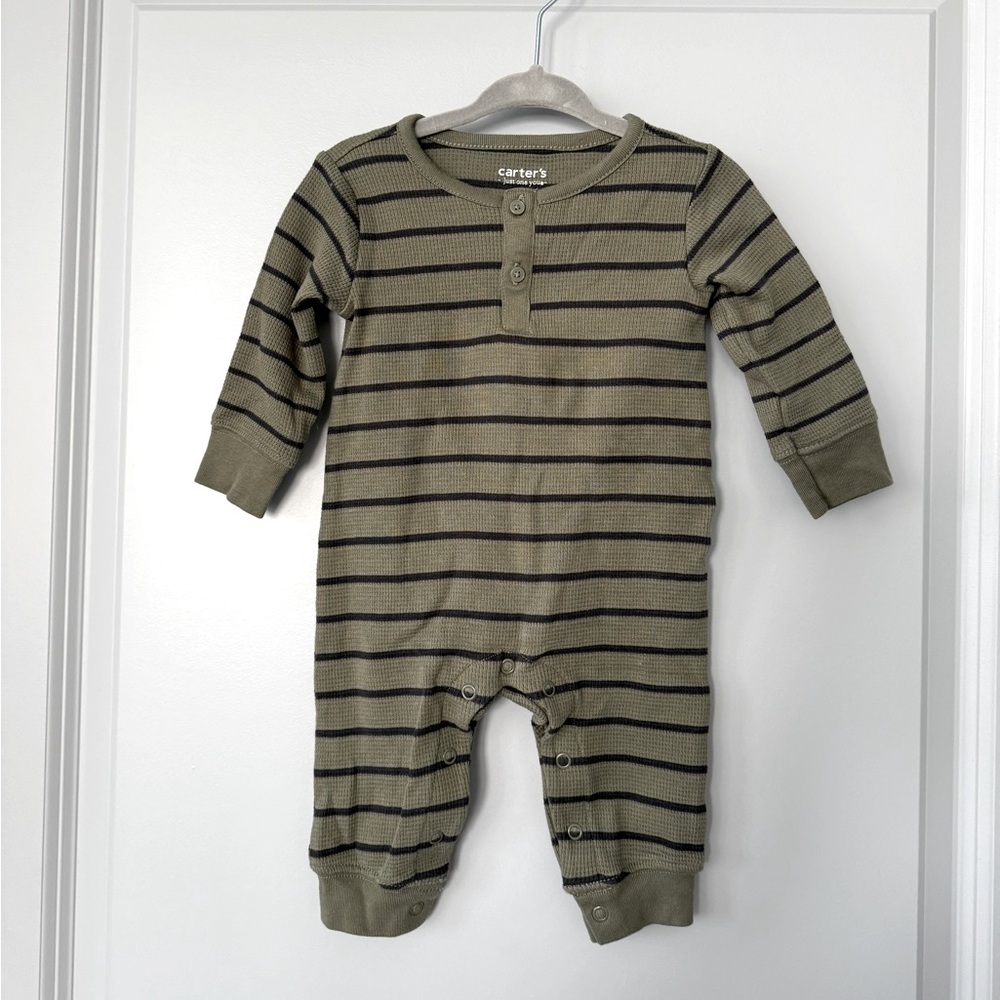 Carter's Green Striped Baby One Piece Romper Jumpsuit